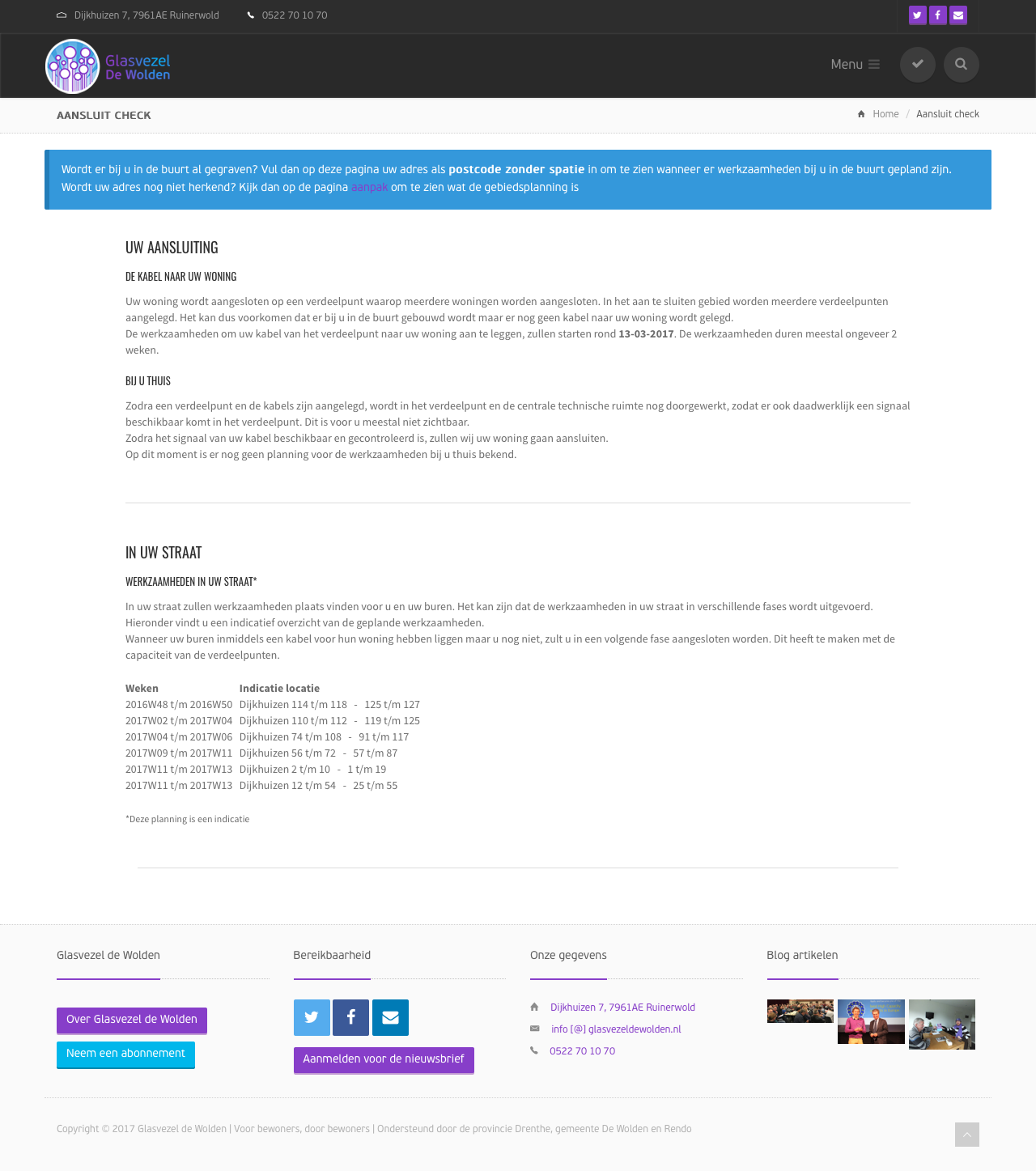 Glasvezel De Wolden postcode checker and rollout planning interface